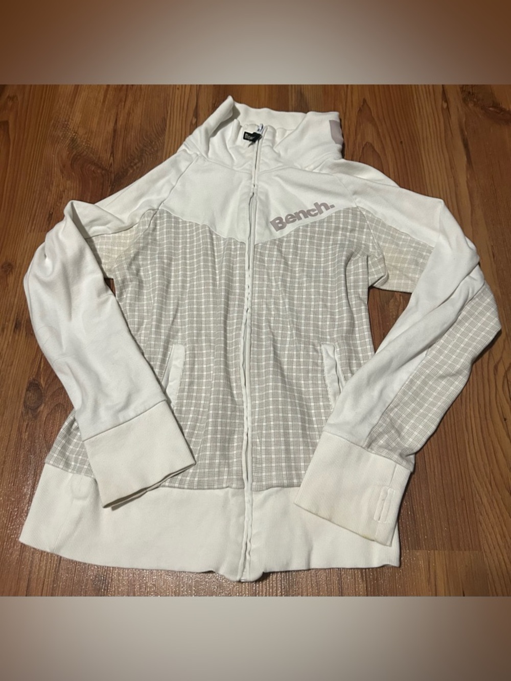 Bench White & Light Gray Women's Zip-Up Bomber Jacket